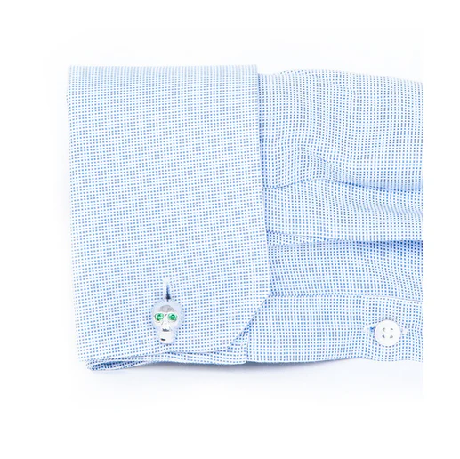Men’s Cufflinks- Sterling Silver Skulls (set with emerald green crystals for eyes) - Image 4
