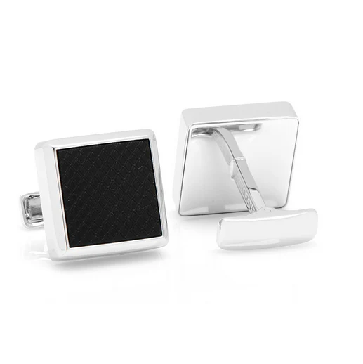 Men’s Cufflinks- Sterling Silver Square Frame with Laser-Etched Black Onyx - Image 4