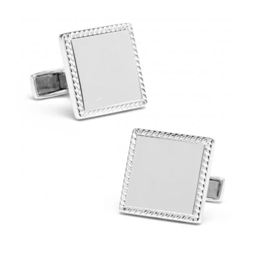 Men’s Cufflinks- Sterling Silver Squares with Etched Border - Image 3