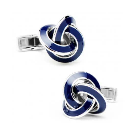Men’s Cufflinks- Sterling Silver with Blue Enamel Knots - Image 3