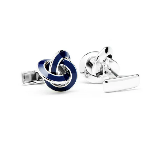 Men’s Cufflinks- Sterling Silver with Blue Enamel Knots - Image 4