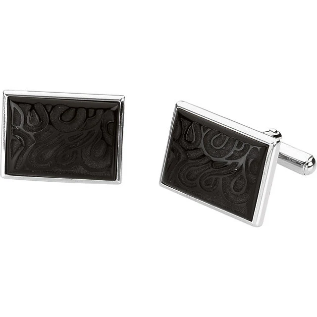 Men’s Cufflinks- Sterling Silver with Genuine Onyx - Image 2