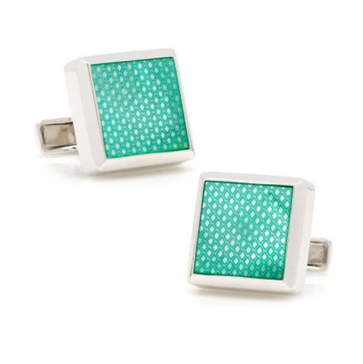 Men’s Cufflinks- Sterling Silver with Green Laser-Etched Mother of Pearl - Image 3