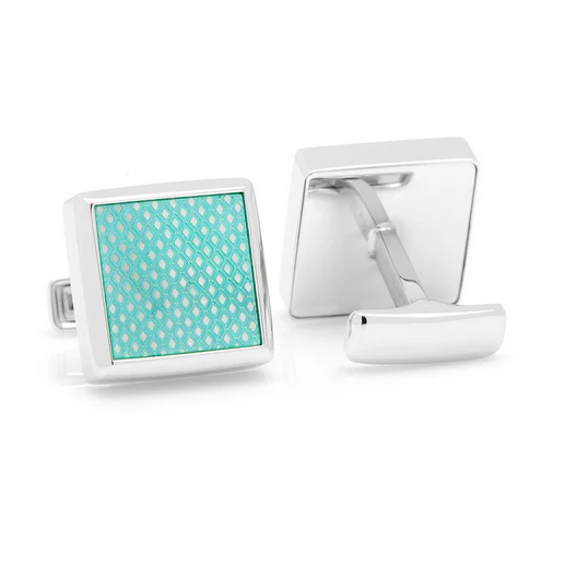 Men’s Cufflinks- Sterling Silver with Green Laser-Etched Mother of Pearl - Image 4