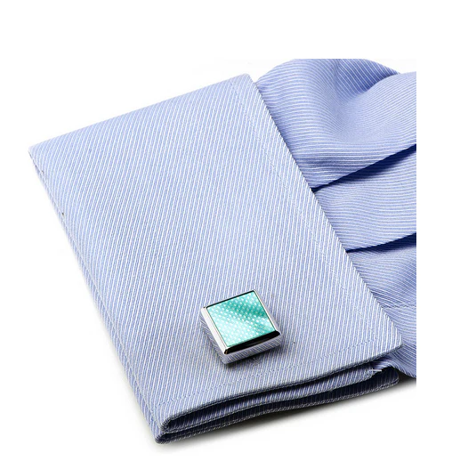 Men’s Cufflinks- Sterling Silver with Green Laser-Etched Mother of Pearl - Image 5