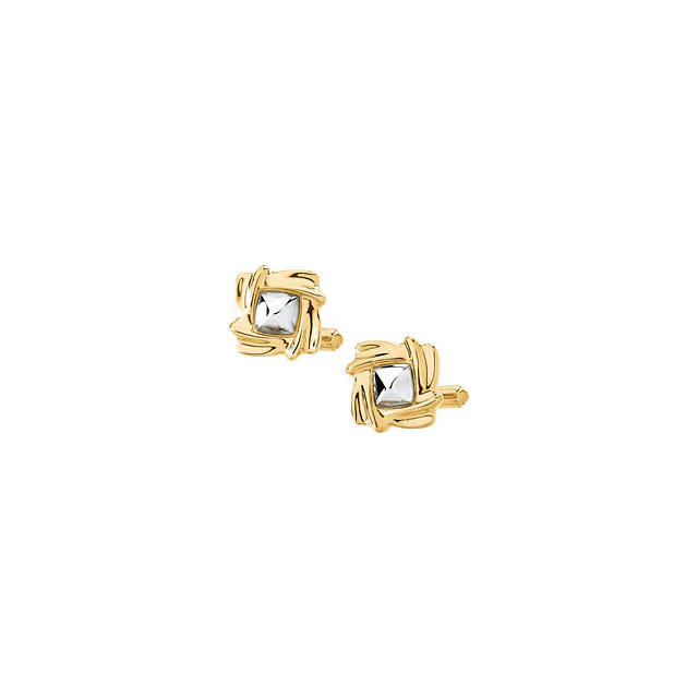 Men’s Cufflinks- Two-Tone Design with Beveled Center and Surrounding Gold Braidwork - Image 2