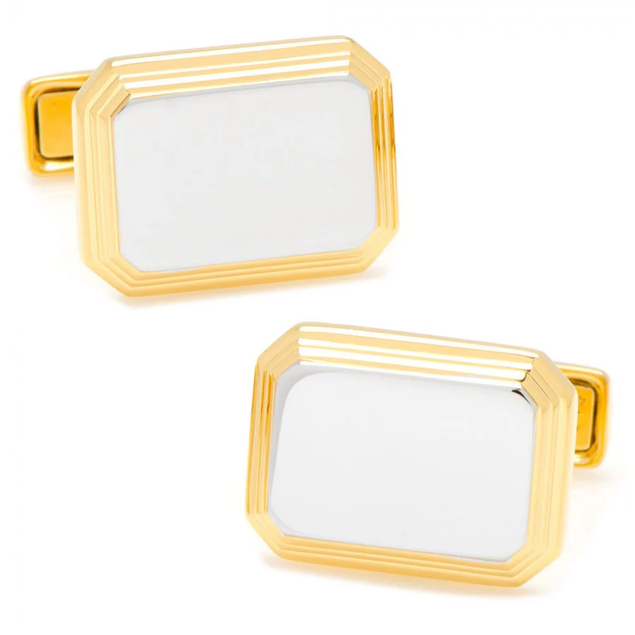 Men’s Cufflinks- Two-Tone Step-Edge Rectangles - Image 3