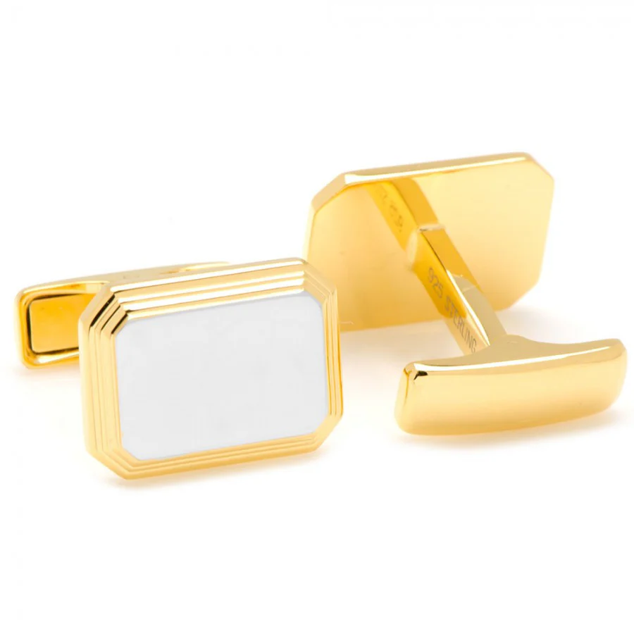 Men’s Cufflinks- Two-Tone Step-Edge Rectangles - Image 4
