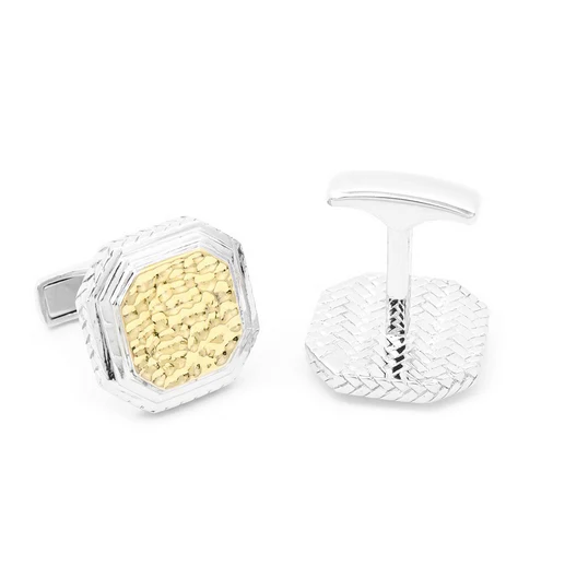 Men’s Cufflinks- Two Toned Opus Sterling Silver with Yellow Gold Plating - Image 4