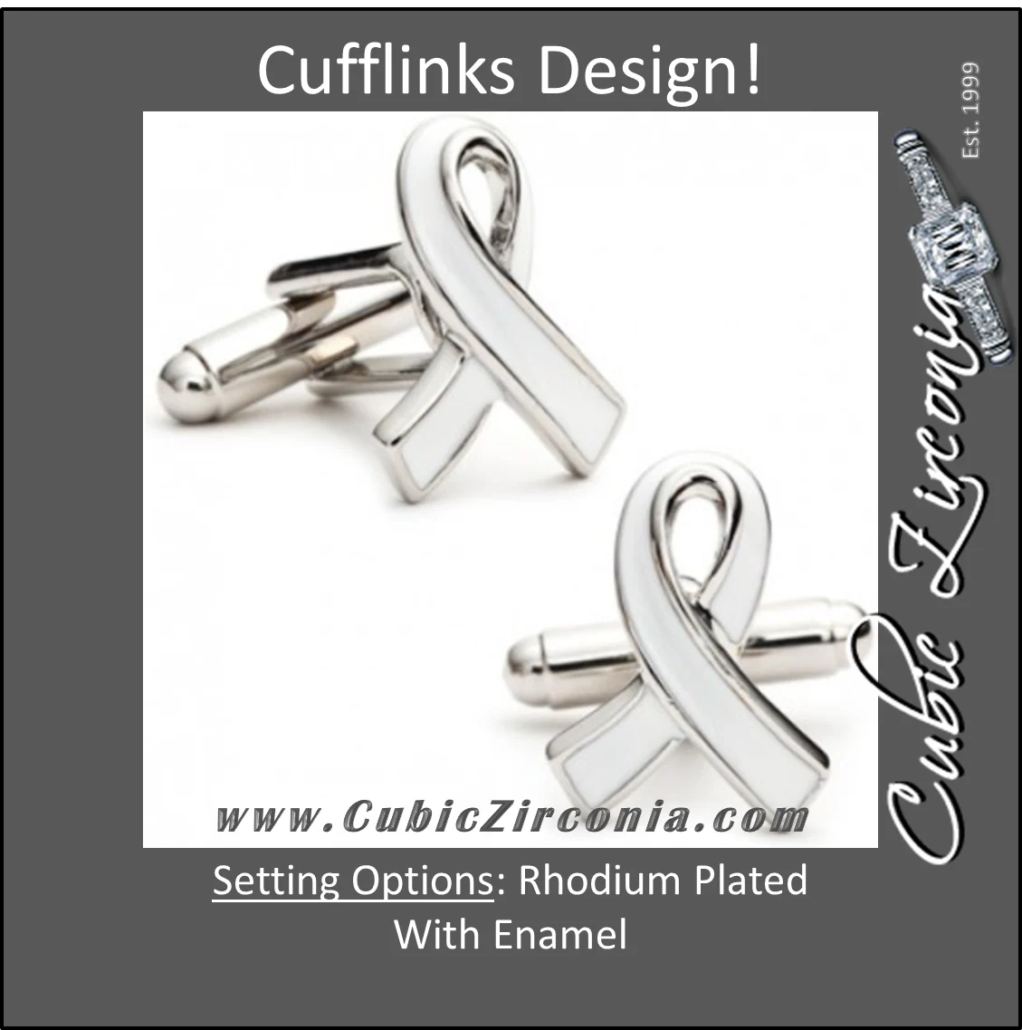 Men’s Cufflinks- White Enamel "Fight Against Hunger" Awareness Ribbon (100% Proceeds Donated)