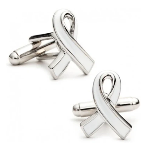 Men’s Cufflinks- White Enamel "Fight Against Hunger" Awareness Ribbon (100% Proceeds Donated) - Image 2