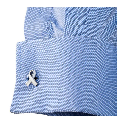 Men’s Cufflinks- White Enamel "Fight Against Hunger" Awareness Ribbon (100% Proceeds Donated) - Image 3
