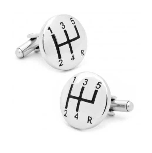 Men’s Cufflinks- White Gear Shifters with Black Enamel - Image 3