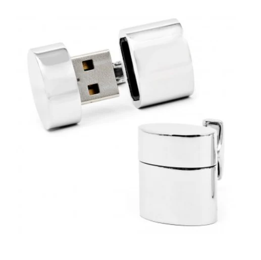 Men’s Cufflinks- Polished Silver Ovals featuring Wifi Internet Hotspot and 2GB USB Flash Drive (Designer, Ravi Ratan) - Image 3