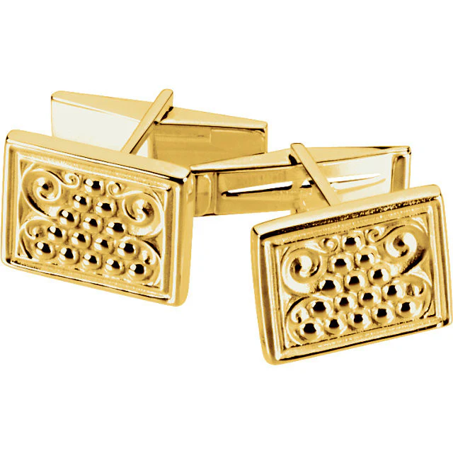 Men’s Cufflinks- Yellow Gold Rugged Style Rectangular Design with Hand-Engraving - Image 2