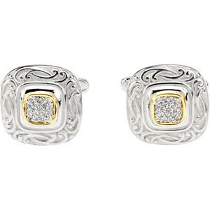 **Men's Cufflinks- 0.14 TCW 21-stone Two-tone with Hand-Engraving - Image 3