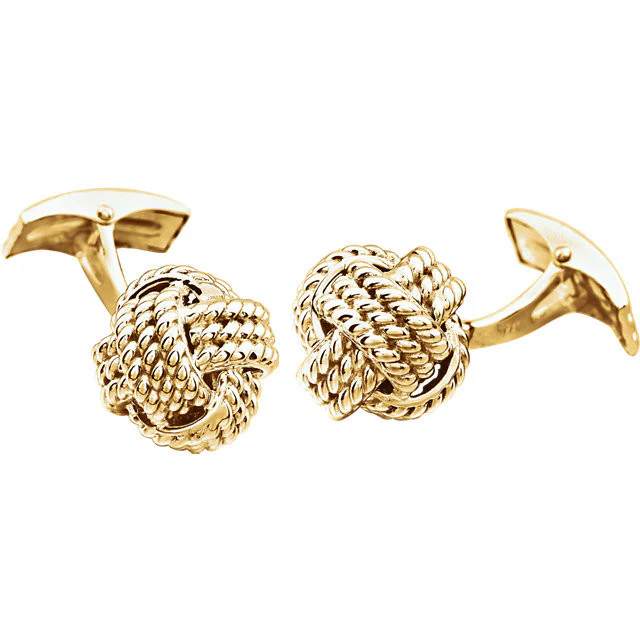 Men's Cufflinks- 14K White or Yellow Gold Knot Design - Image 3