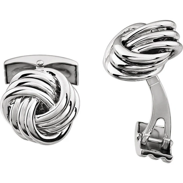 Men's Cufflinks- 14K White or Yellow Gold Thick Knot Design - Image 3
