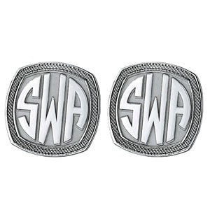 Men's Cufflinks- Customizable Monogram, Badge Style with Impact Letters and Double Milgrain Edges - Image 2