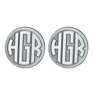 Men's Cufflinks- Customizable Monogram, Circle Style with Brushed Metal Design - Image 2
