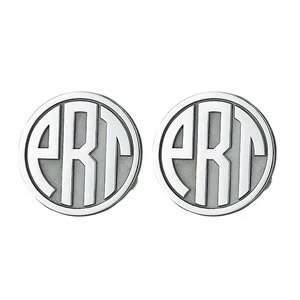 Men's Cufflinks- Customizable Monogram, Circle Style with Bubble Letters - Image 2