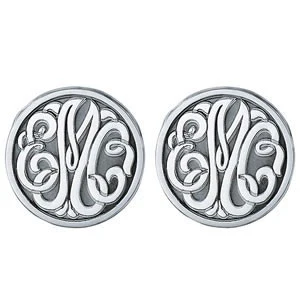 Men's Cufflinks- Customizable Monogram, Circle Style with Fancy Carved Relief Letters - Image 2