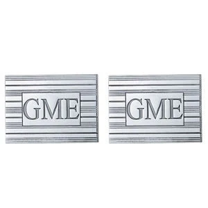 Men's Cufflinks- Customizable Monogram, Rectangular Style with Carved Block Letters and Horizontal Ridged Motif - Image 2