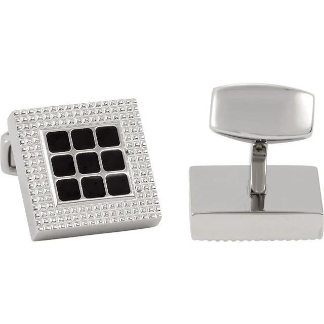 Men's Cufflinks- Stainless Steel with Black Enamel - Image 3