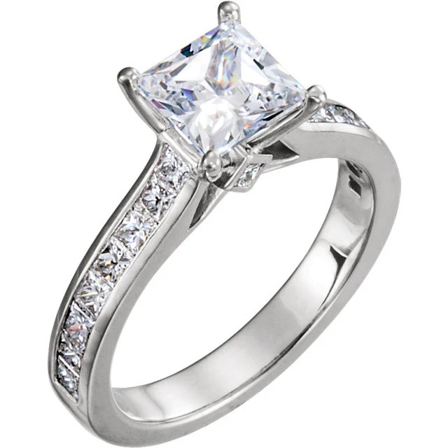 Cubic Zirconia Engagement Ring- The Estella (Princess Cut Peekaboo with Princess Channel) - Image 3