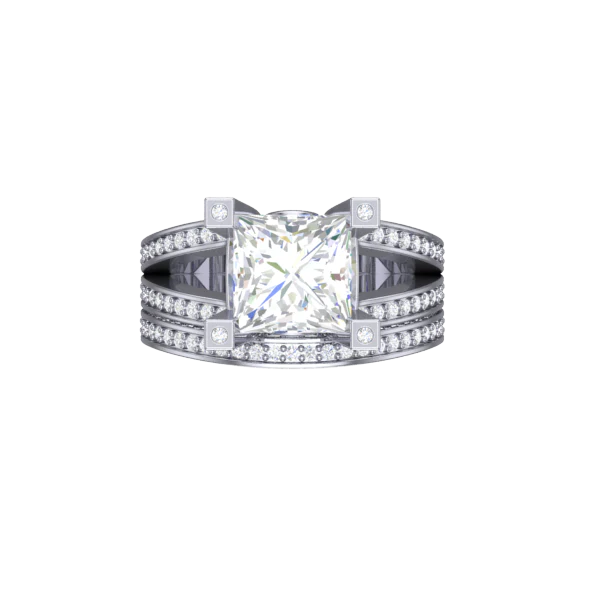 CZ Wedding Set, 3.0 Carat Princess Center and Three-Sided Bands - Image 2
