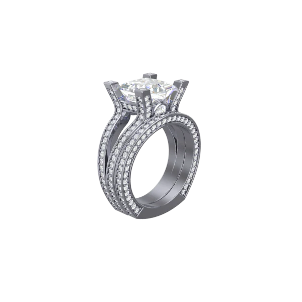 CZ Wedding Set, 3.0 Carat Princess Center and Three-Sided Bands - Image 3