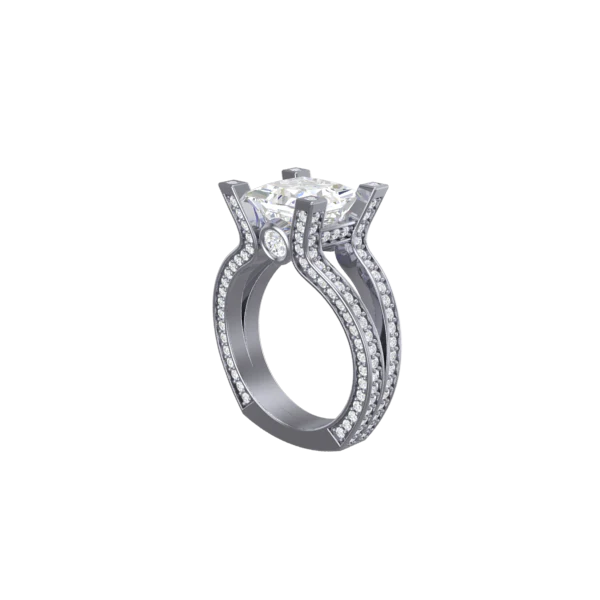 CZ Wedding Set, 3.0 Carat Princess Center and Three-Sided Bands - Image 6