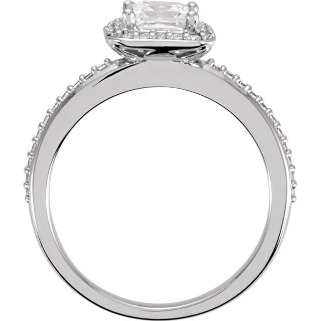 Cubic Zirconia Engagement Ring- The Jamie (Princess Cut Halo-Style with Pave Band) - Image 4