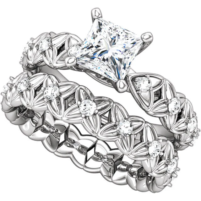 Cubic Zirconia Engagement Ring- The Laura (0.75-1.0 Carat Princess Cut Starfish-inspired Eternity Band) - Image 8
