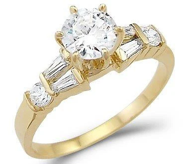 Cubic Zirconia Engagement Ring- The Amy (Round with Baguette Setting) - Image 3