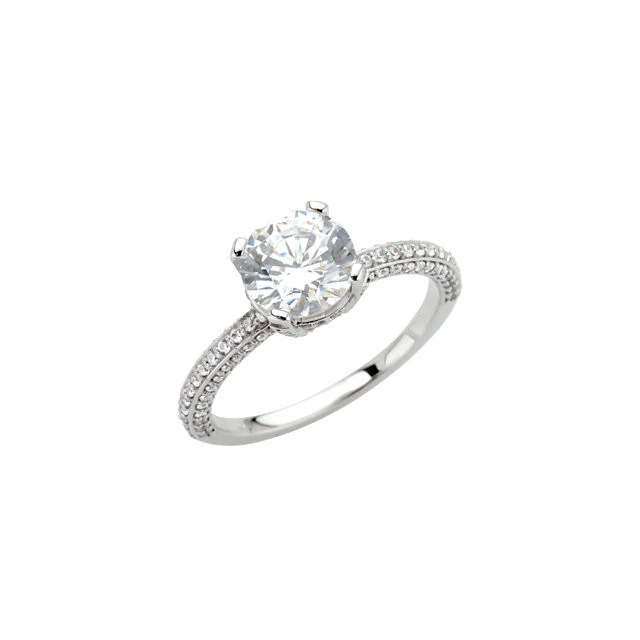 Cubic Zirconia Engagement Ring- The Kichelle (Round Cut Pave Band with Accented Basket) - Image 3