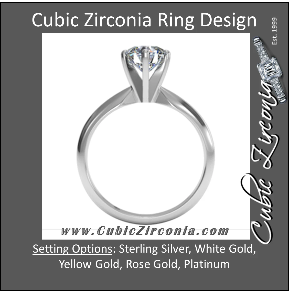 Cubic Zirconia Engagement Ring- A Round Cut Solitaire with Straight Edge Prongs - Image 3