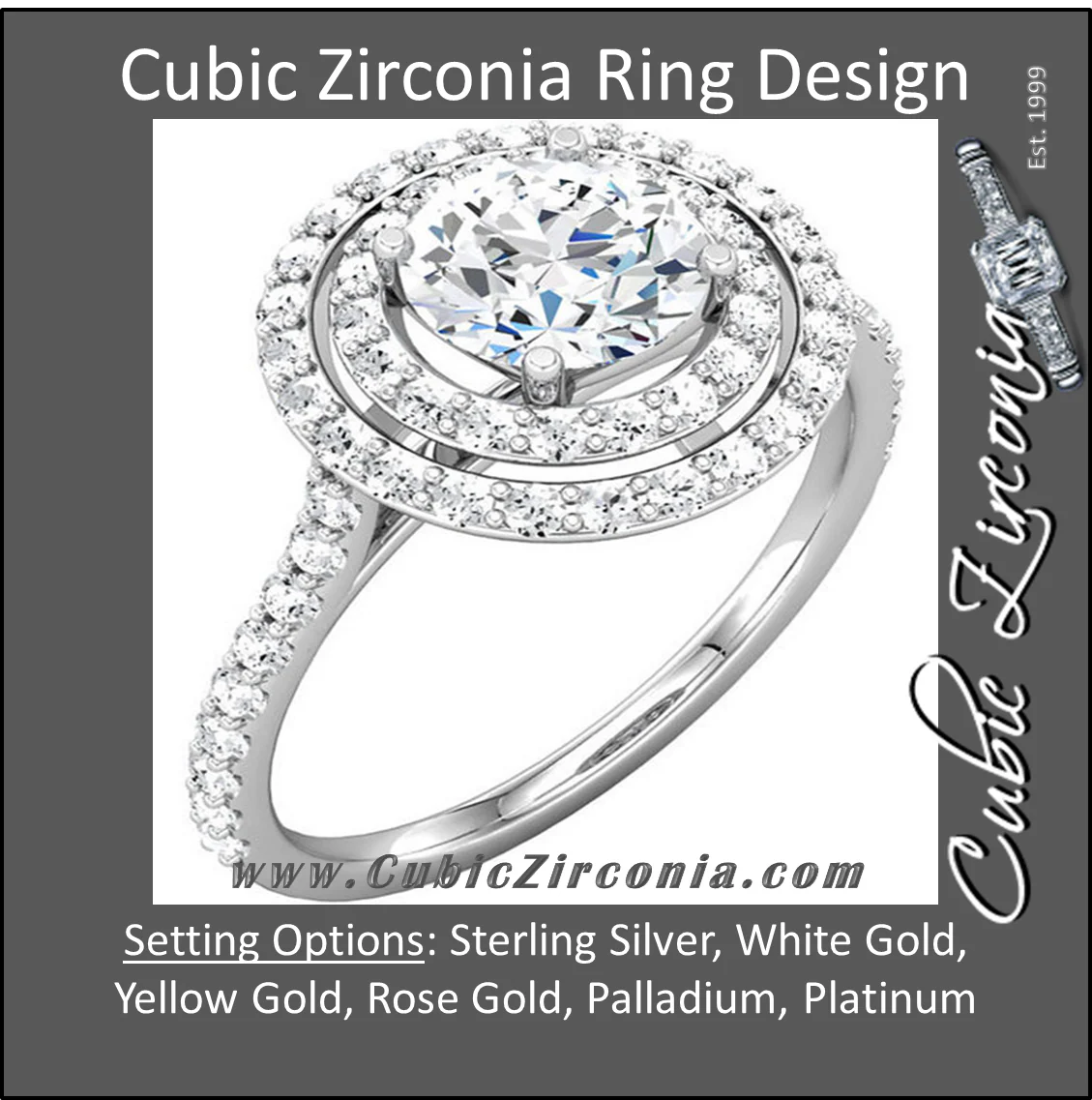 Cubic Zirconia Engagement Ring- The Jillian (0.75-1.5 Carat Round Double-Halo with Pavé Band) - Image 3
