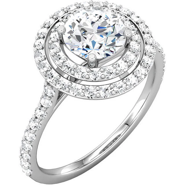 Cubic Zirconia Engagement Ring- The Jillian (0.75-1.5 Carat Round Double-Halo with Pavé Band) - Image 4