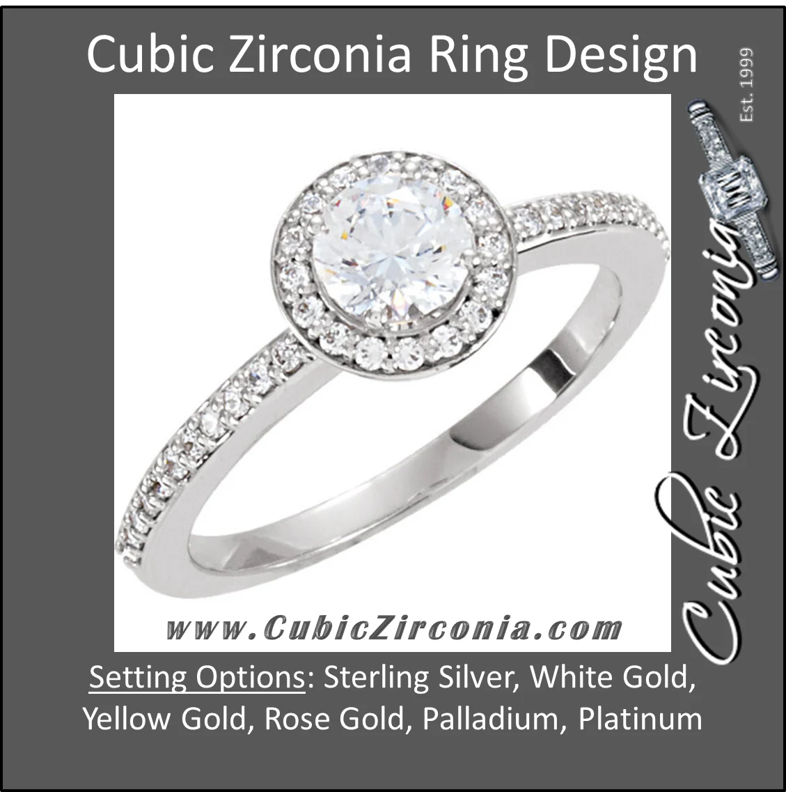 Cubic Zirconia Engagement Ring- The Leigh (Round Bezel Halo-Style with Pave Band) - Image 2