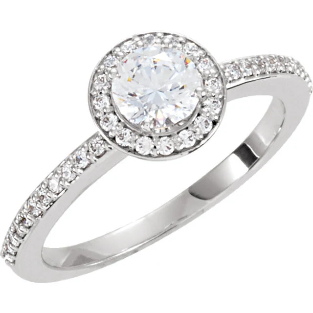 Cubic Zirconia Engagement Ring- The Leigh (Round Bezel Halo-Style with Pave Band) - Image 3