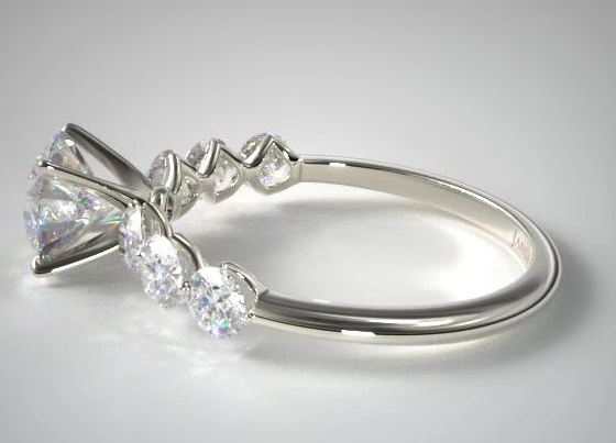 CZ Wedding Set, Shared Prong Scalloped Wedding Set with Customizable Center Stone - Image 3