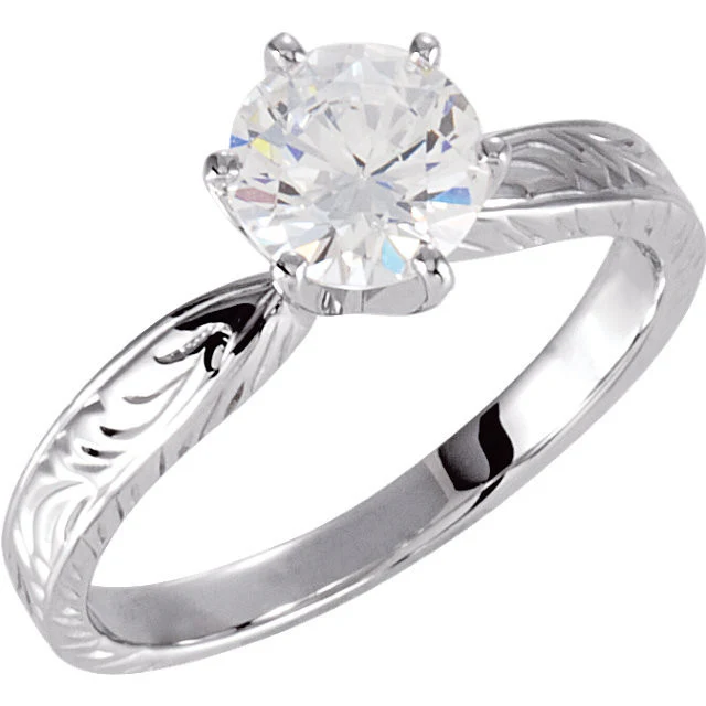 Cubic Zirconia Engagement Ring- The Hailey (0.25-1.0 CT Round-Cut Cut Solitaire with Hand-Engraved Band) - Image 3