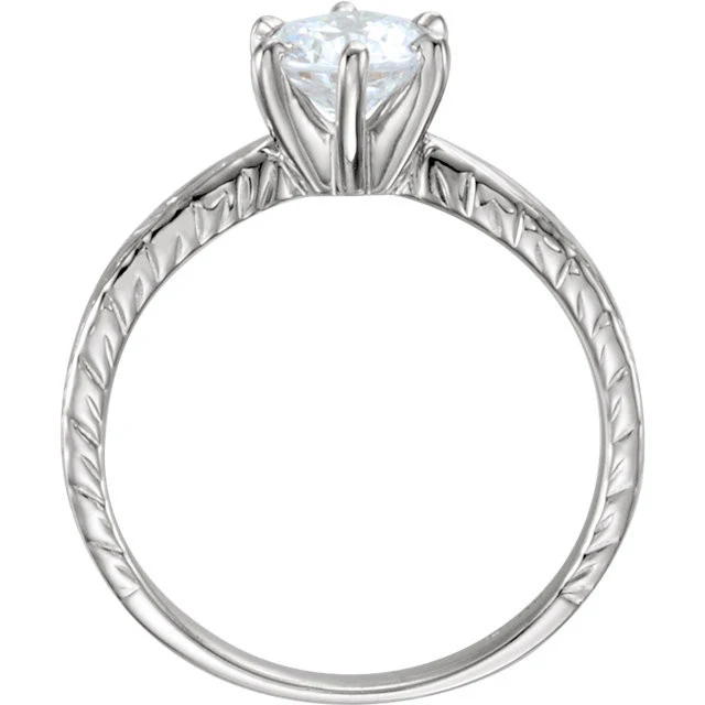 Cubic Zirconia Engagement Ring- The Hailey (0.25-1.0 CT Round-Cut Cut Solitaire with Hand-Engraved Band) - Image 4