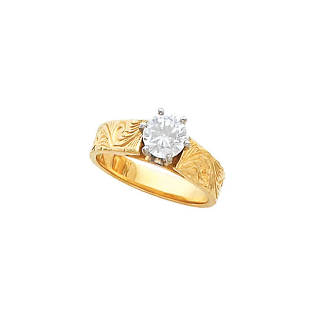 Cubic Zirconia Engagement Ring- The Adrienne (Customizable Solitaire with Hand-Engraved Band) - Image 4