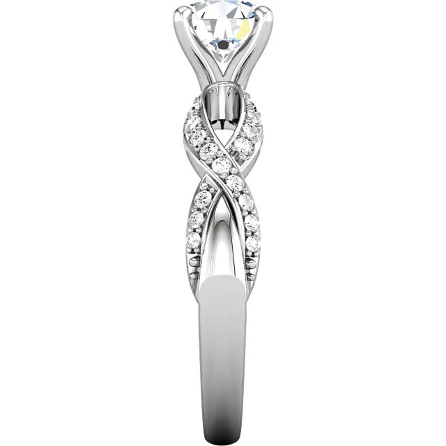 Cubic Zirconia Engagement Ring- The Aisha (Round with Ribboned Pave Band) - Image 4