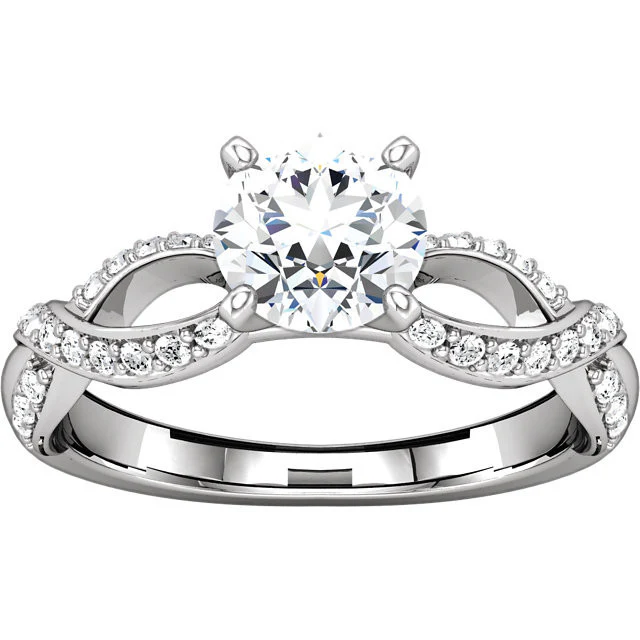 Cubic Zirconia Engagement Ring- The Aisha (Round with Ribboned Pave Band) - Image 5