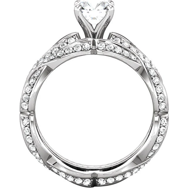 Cubic Zirconia Engagement Ring- The Aisha (Round with Ribboned Pave Band) - Image 6