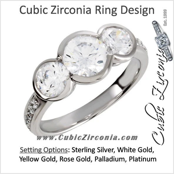 Cubic Zirconia Engagement Ring- The Alisha (3-Stone 2.24 TCW Round Bezel-Set with Pave Band)