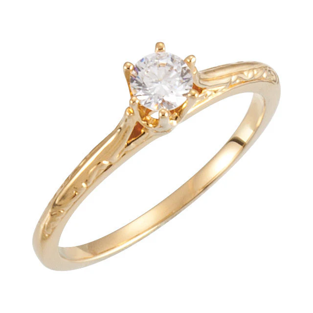 Cubic Zirconia Engagement Ring- The Ana (0.25-0.75 CT Round or Asscher Cut Stackable Solitaire with Sleek Hand-Engraved Band) - Image 2